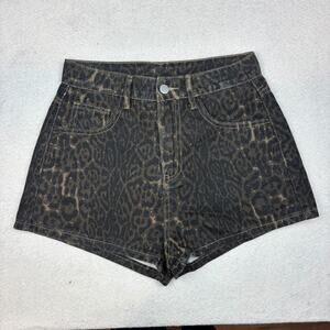 Dazy Leopard Print Denim Shorts Women's Size S Brown Animal Print High Rise